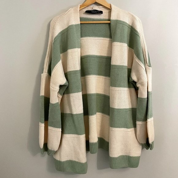 Green & Cream Striped Cardigan - Picture 1 of 2